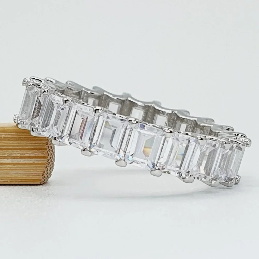💎925 Sterling Silver Plated Clear CZ Eternity Wedding/Engagement Ring UN… - Picture 6 of 8